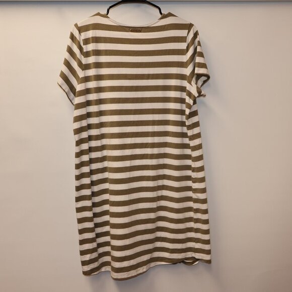 Michael Kors Olive & White Striped Lace-Up Neckline Casual Dress Size L - Picture 6 of 8